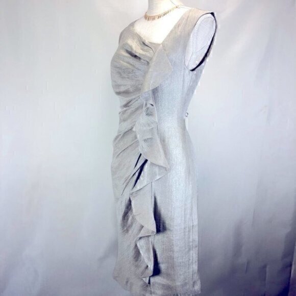 Suzi Chin for Maggy Boutique Sequin Ruffle Silver/Gray Metallic Evening Dress 6 - Picture 3 of 10